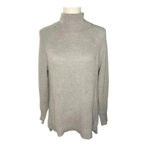 Michael Kors Women’s Small Oversized Gray Waffle Knit Turtleneck Sweater - Picture 1 of 4